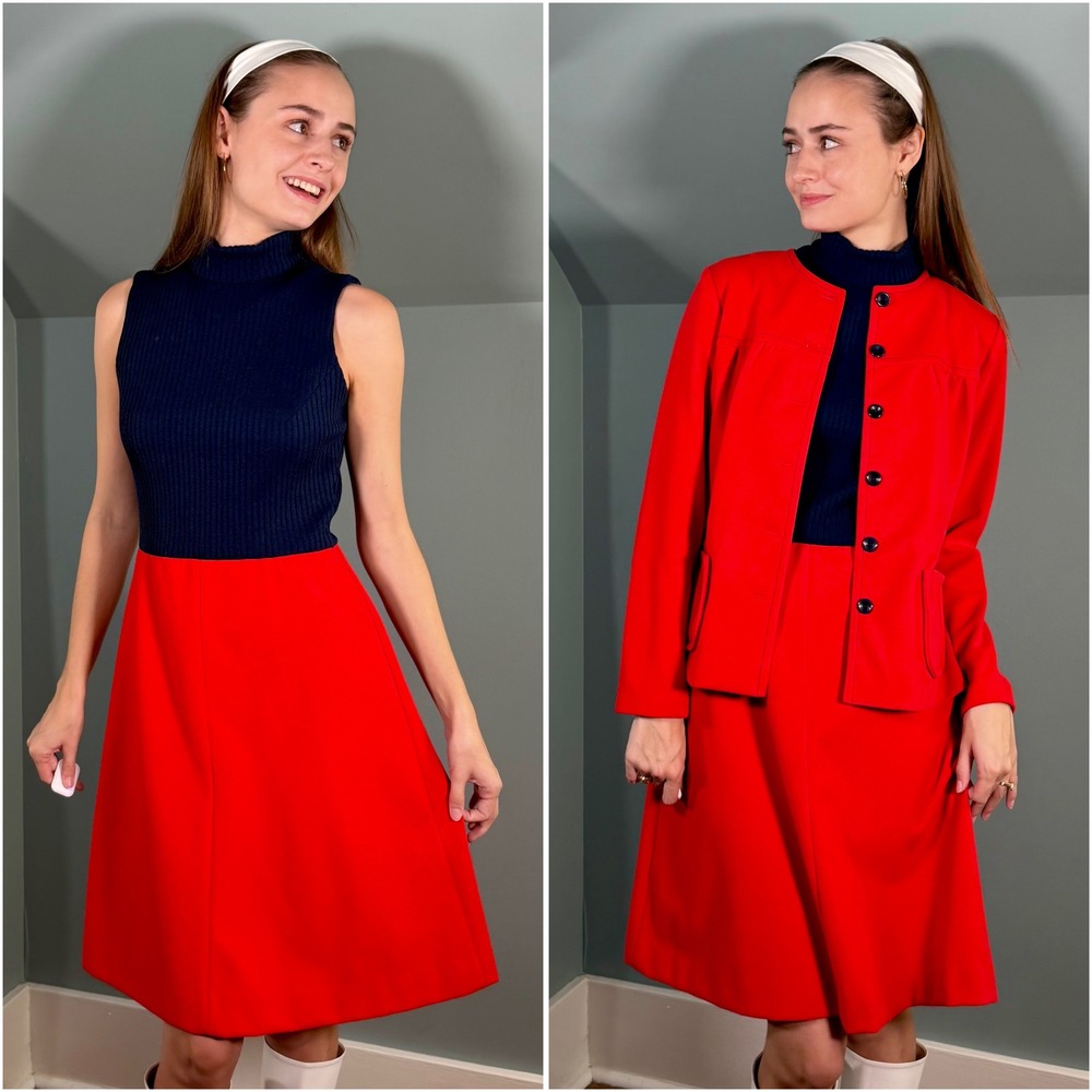 Vintage 1960s Dress & Jacket Set Mod Gogo Retro Fall 60s 1970s 70s Shift Small